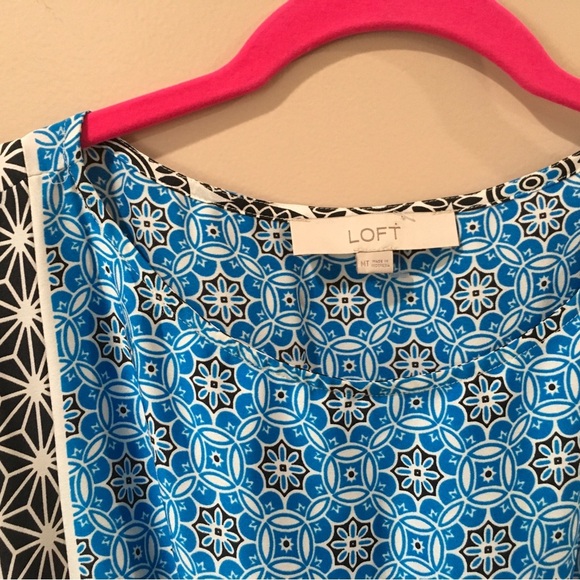 Loft Midi Dress Women MT Blue Black White Floral Geo Tie Fringe Knee Length New - Picture 7 of 8